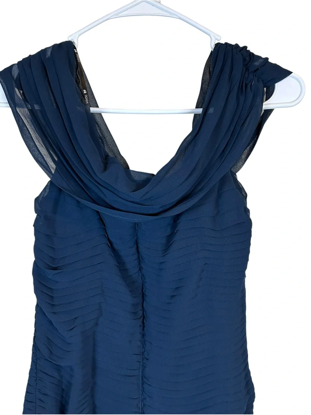 Tadashi Shoji Off-Shoulder Flounce Evening Gown Navy Blue Formal Wedding 8 NWT
